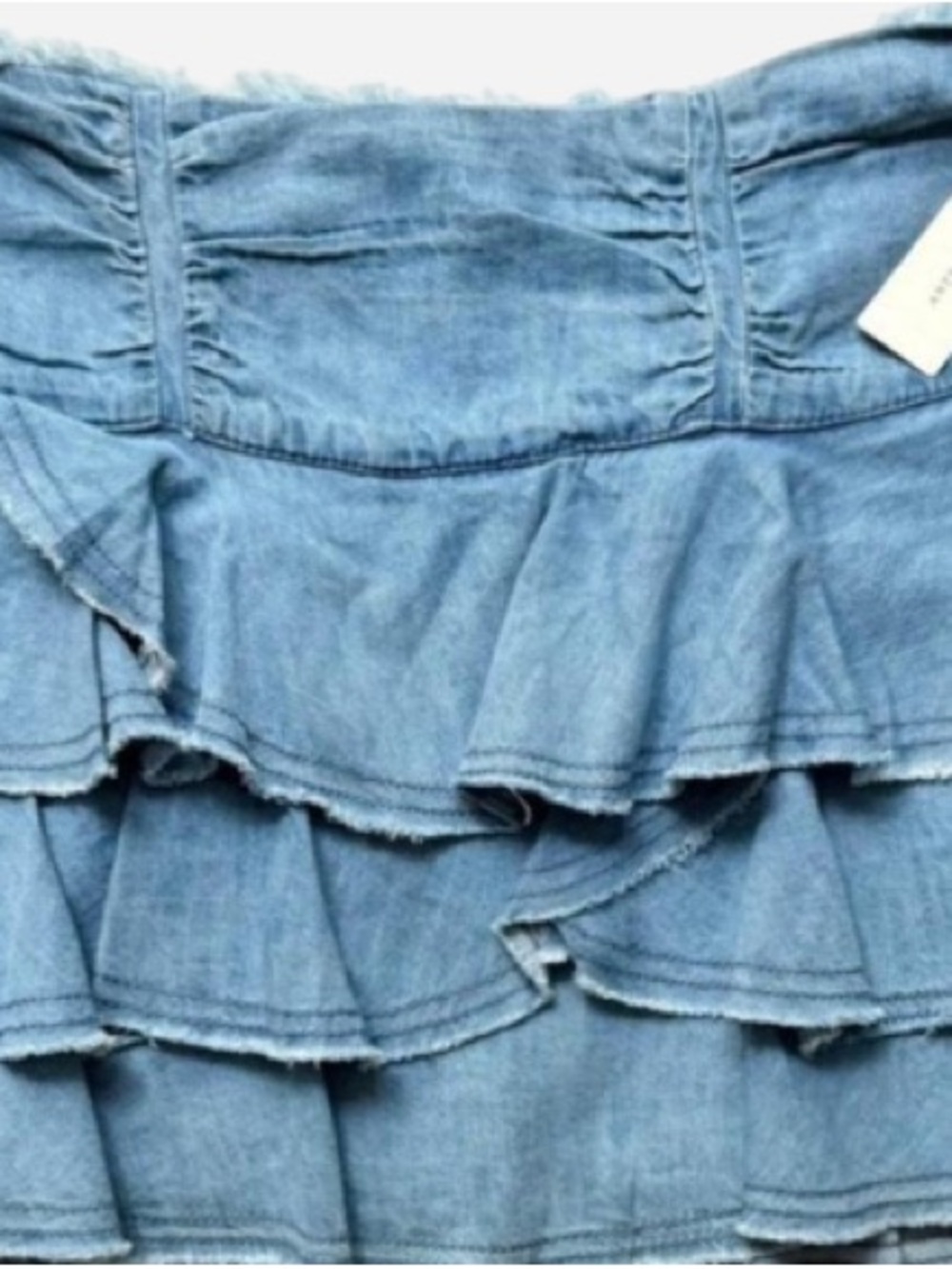 by anthropologie ruffled denim mini skirt